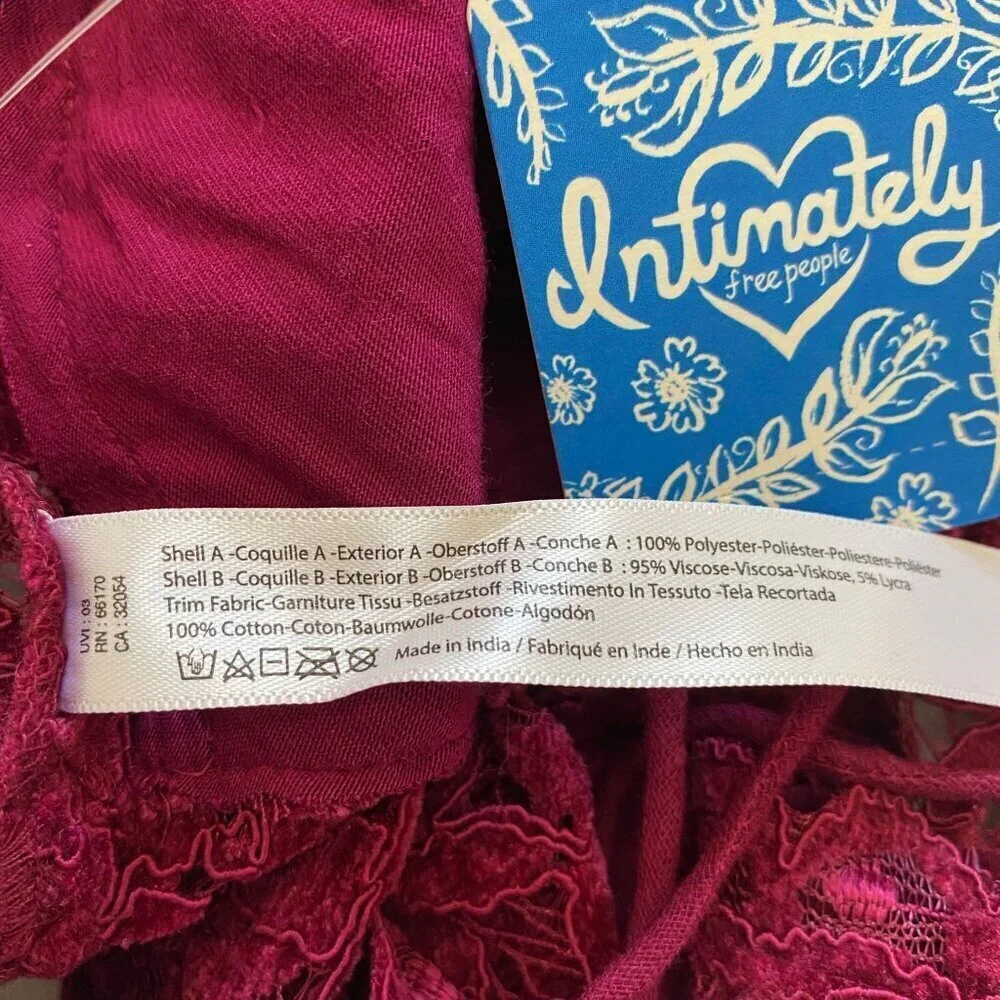 NWT Free People Celine bralette in wine ned, XS